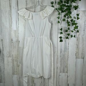 vintage bcbg paris shoulder rufuls white dress size 6